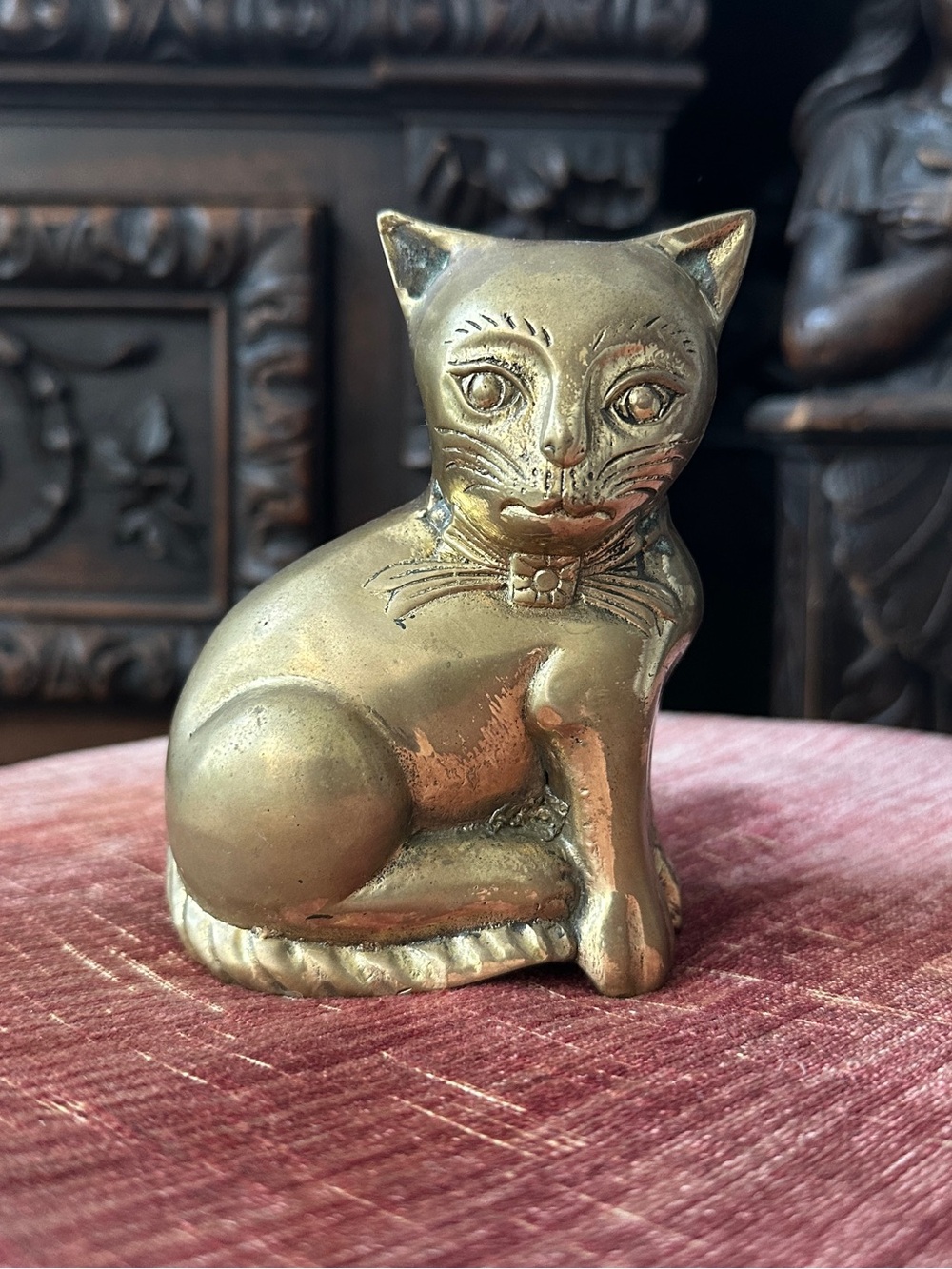 Retro Decor Mantel Desk Cat Brass Metal Statue Figurine Asia